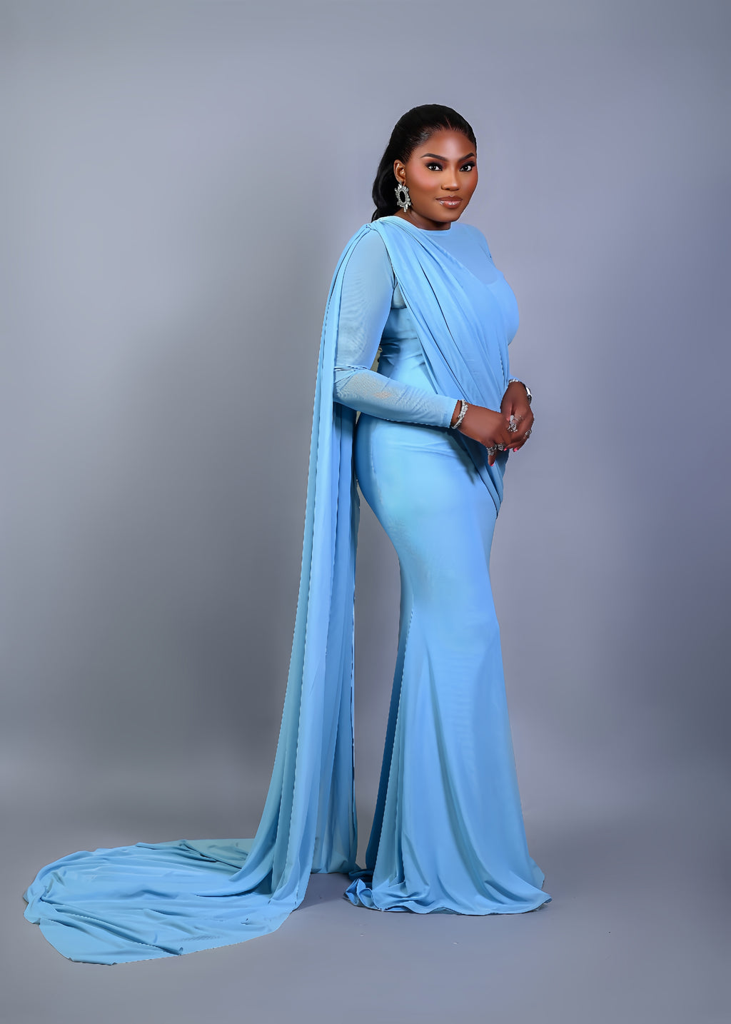 SKY BLUE MESH DRESS (INNER INCLUDED)
