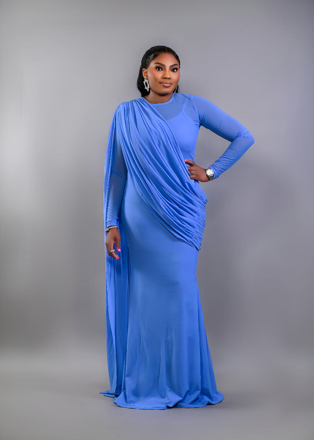 DEEP BLUE MESH DRESS (INNER INCLUDED)