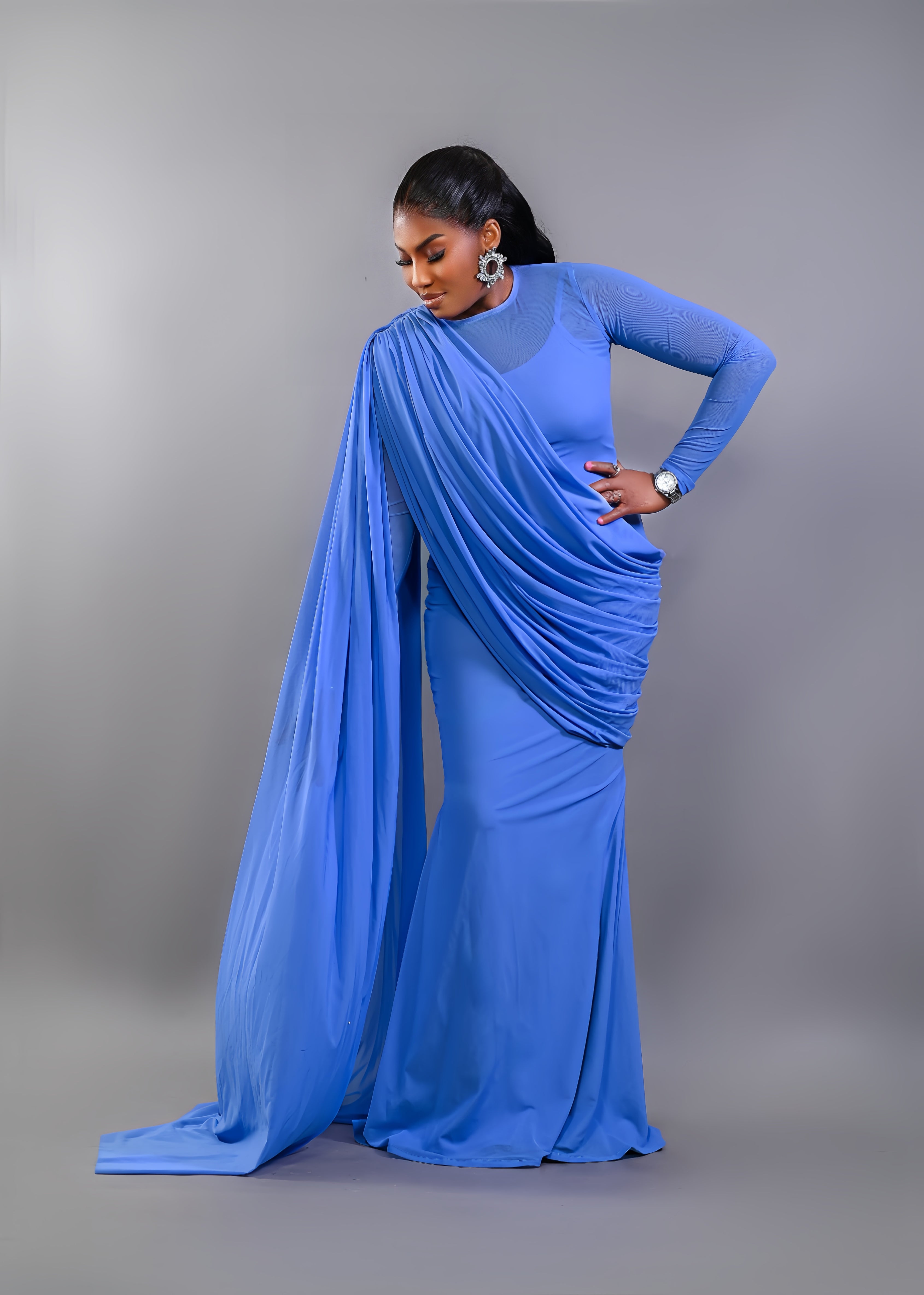 DEEP BLUE MESH DRESS (INNER INCLUDED)