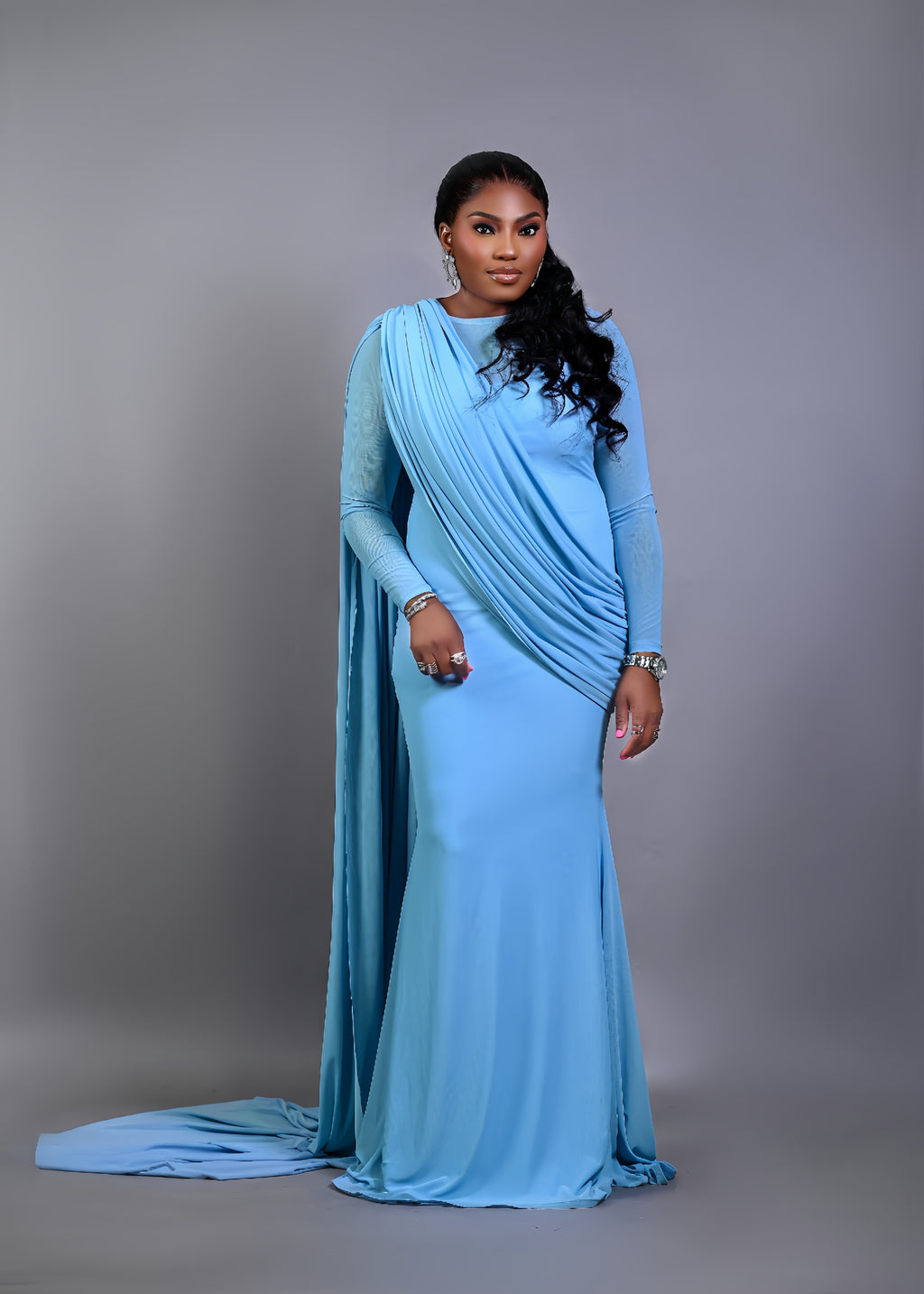SKY BLUE MESH DRESS (INNER INCLUDED)