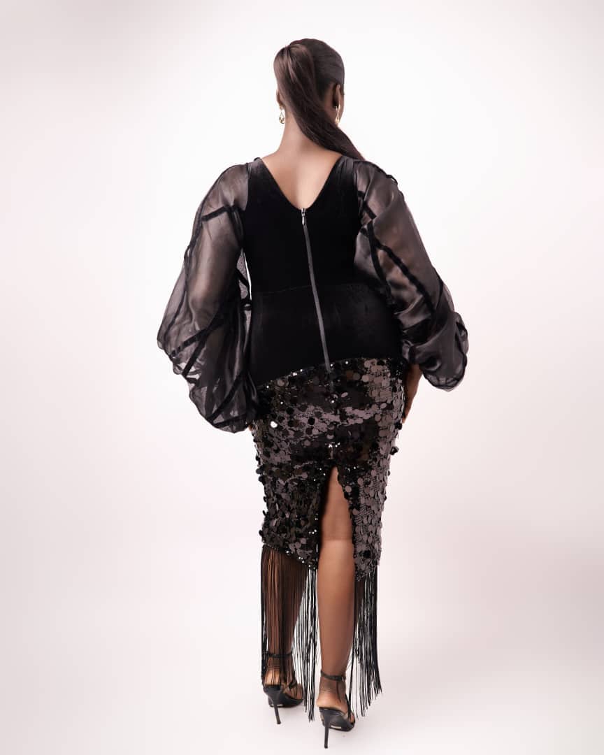 ACHALUGO BLACK VELVET DRESS