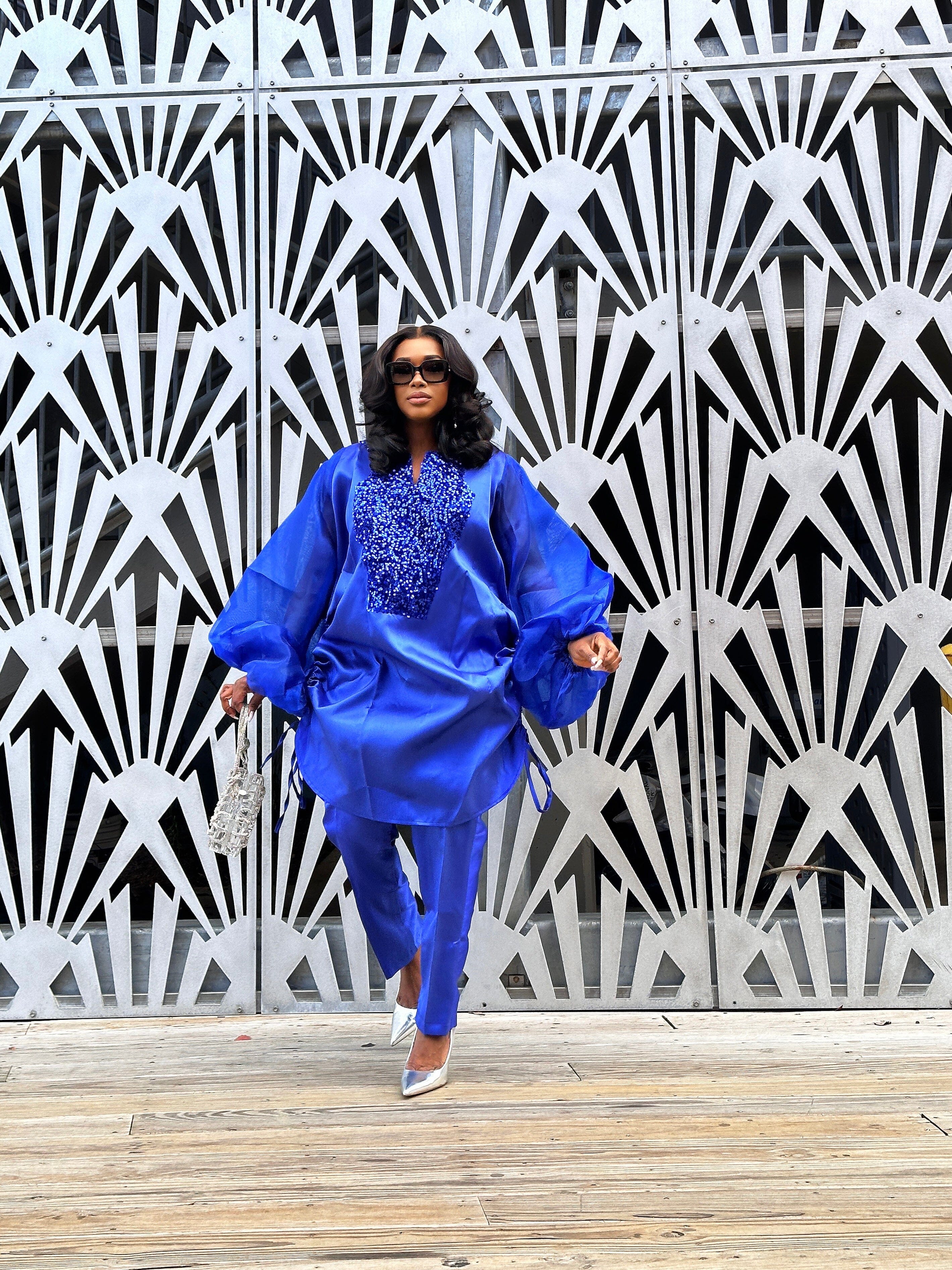 Boss Set Straight pants and long Tunic Top (Blue)