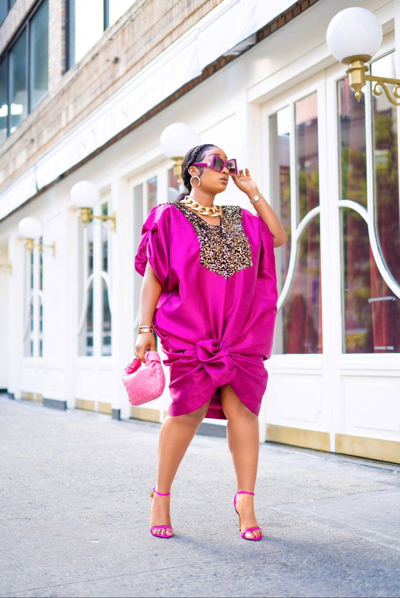 Buga Boubou dress (hot pink)- African maxi dress with Silk fabric