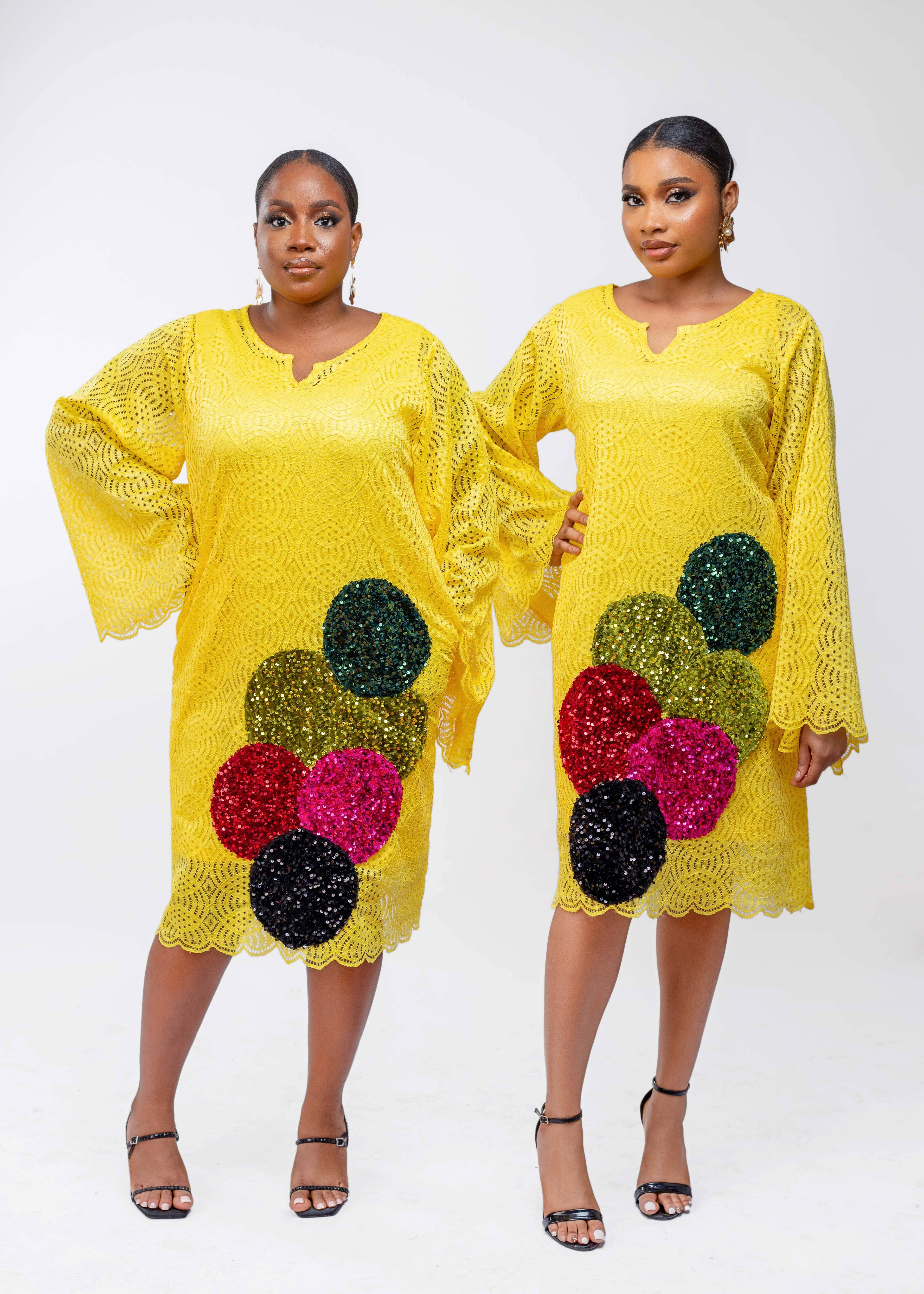 Jolie shift lace dress with circle multicolored sequin and slip