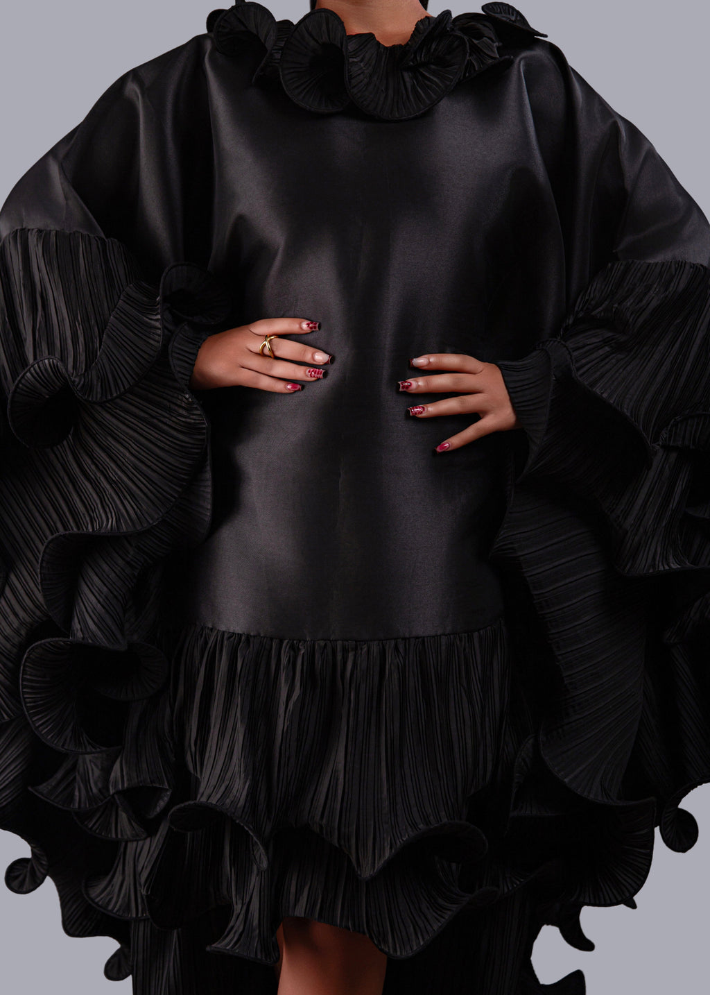 Kai Short Boubou silk frill Dress (black)