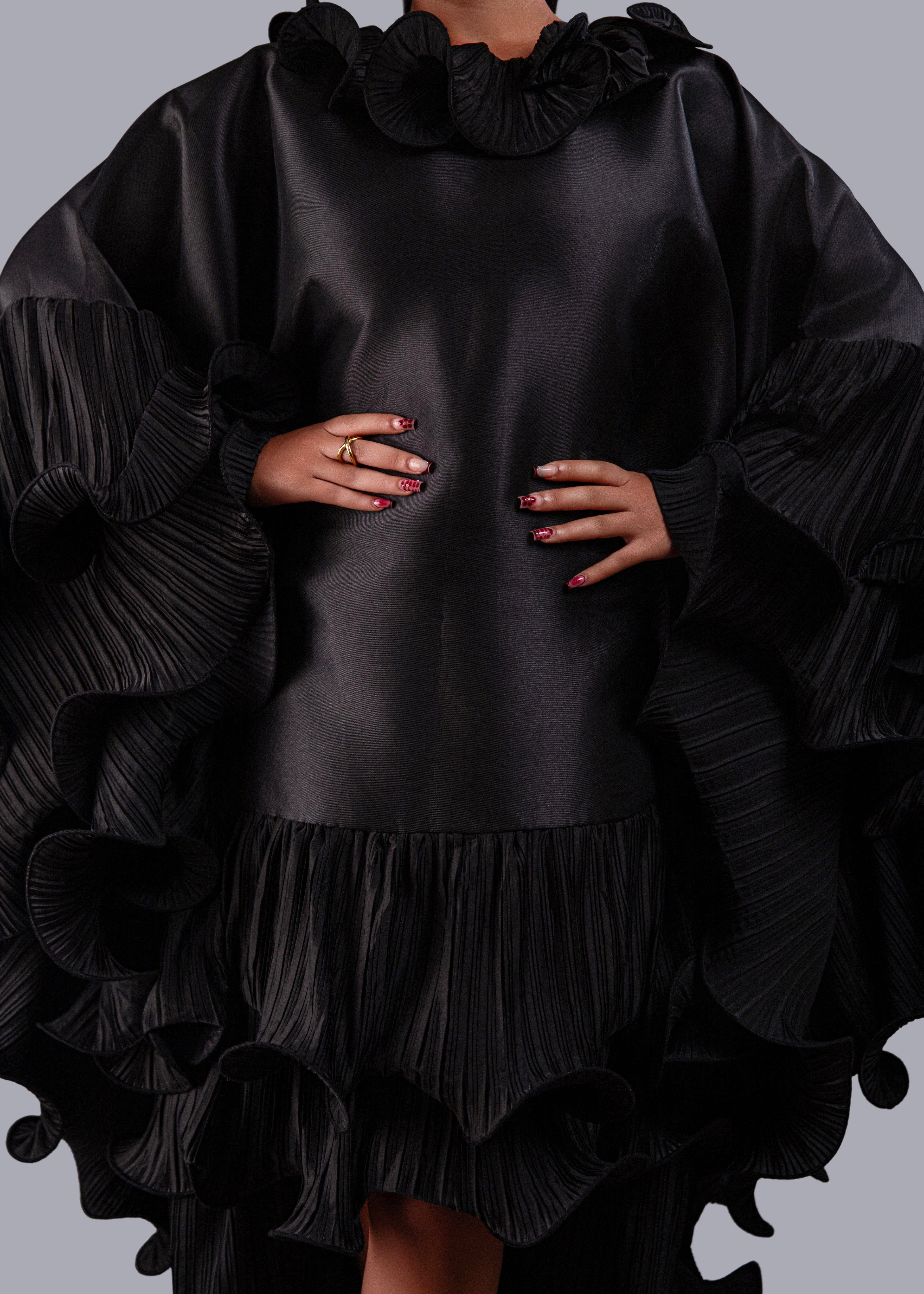 Kai Short Boubou silk frill Dress (black)