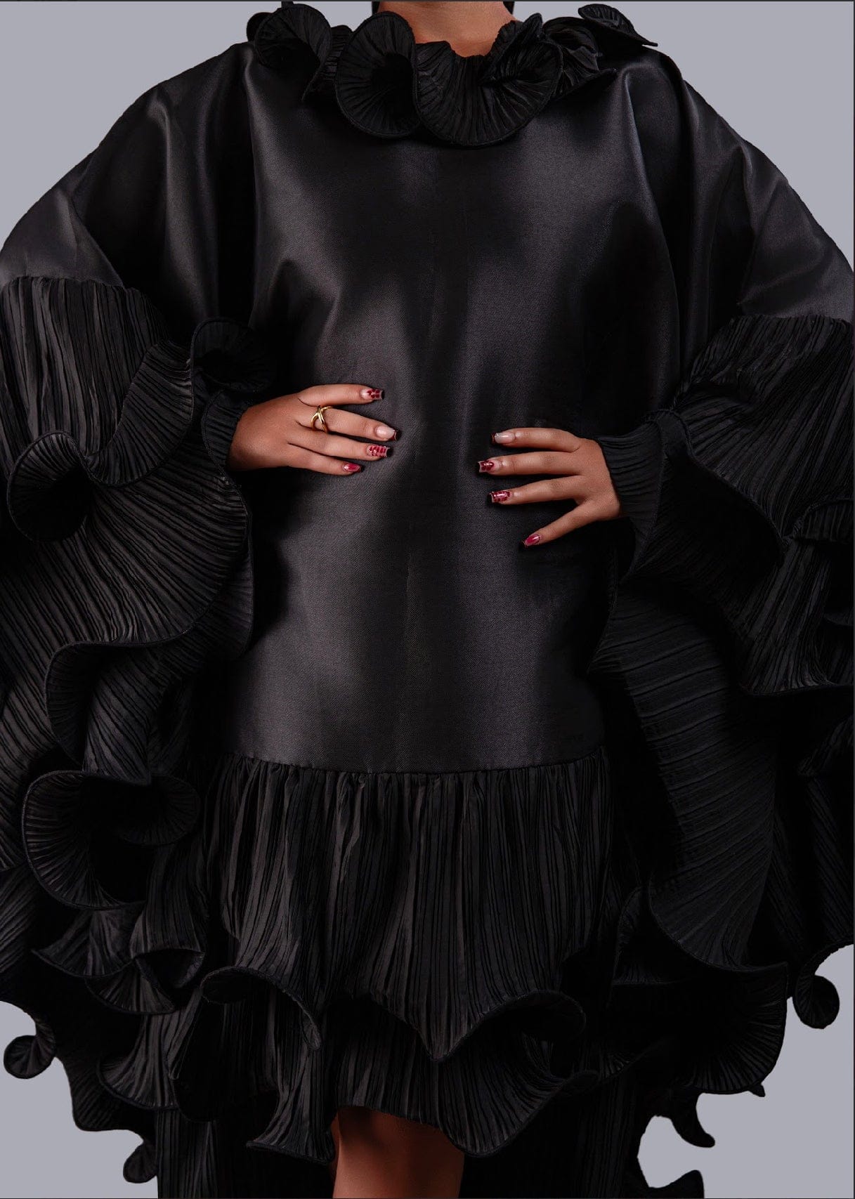 Kai Short Boubou silk frill Dress (black)