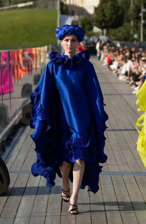 Kai Short Boubou silk frill Dress (blue)