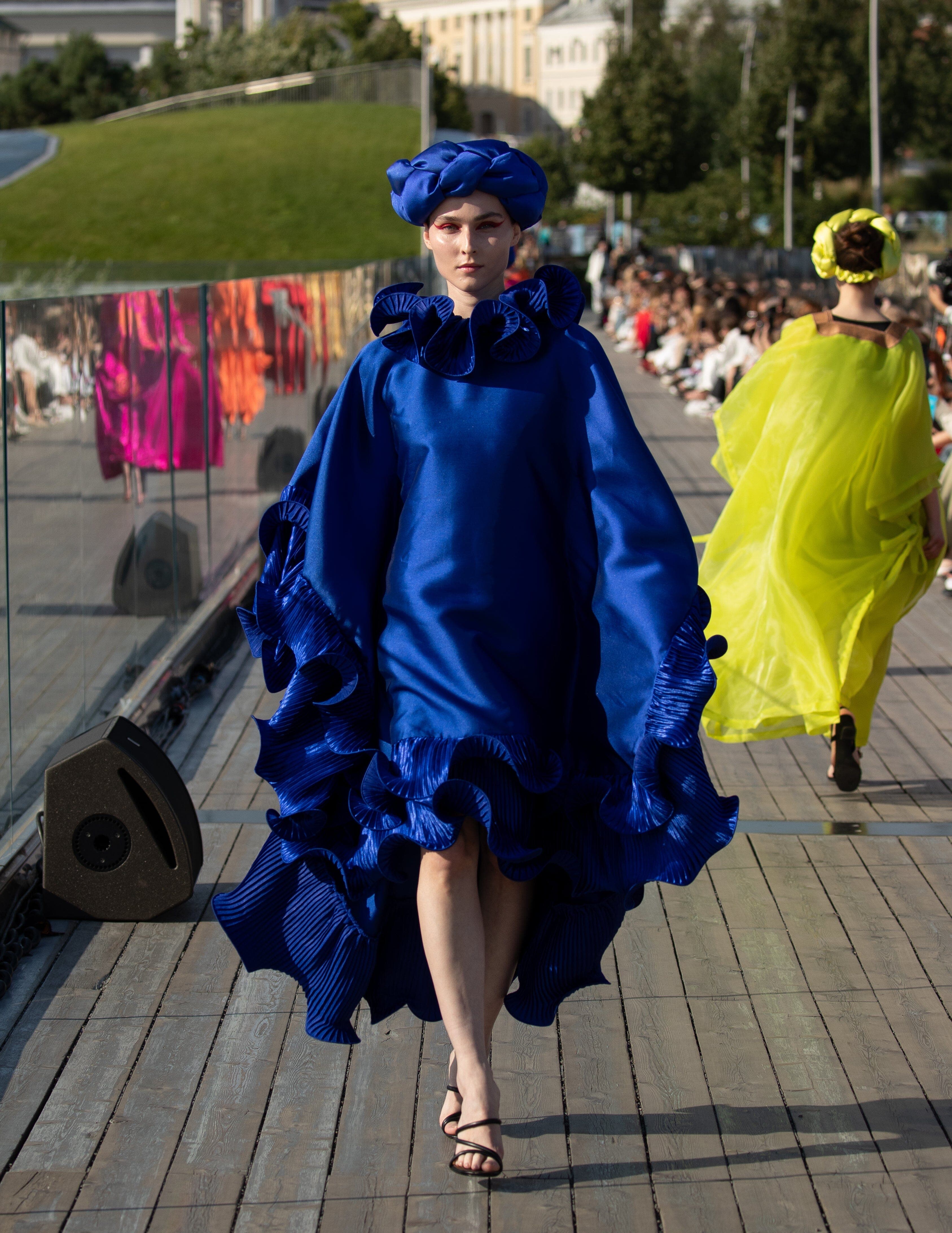 Kai Short Boubou silk frill Dress (blue)