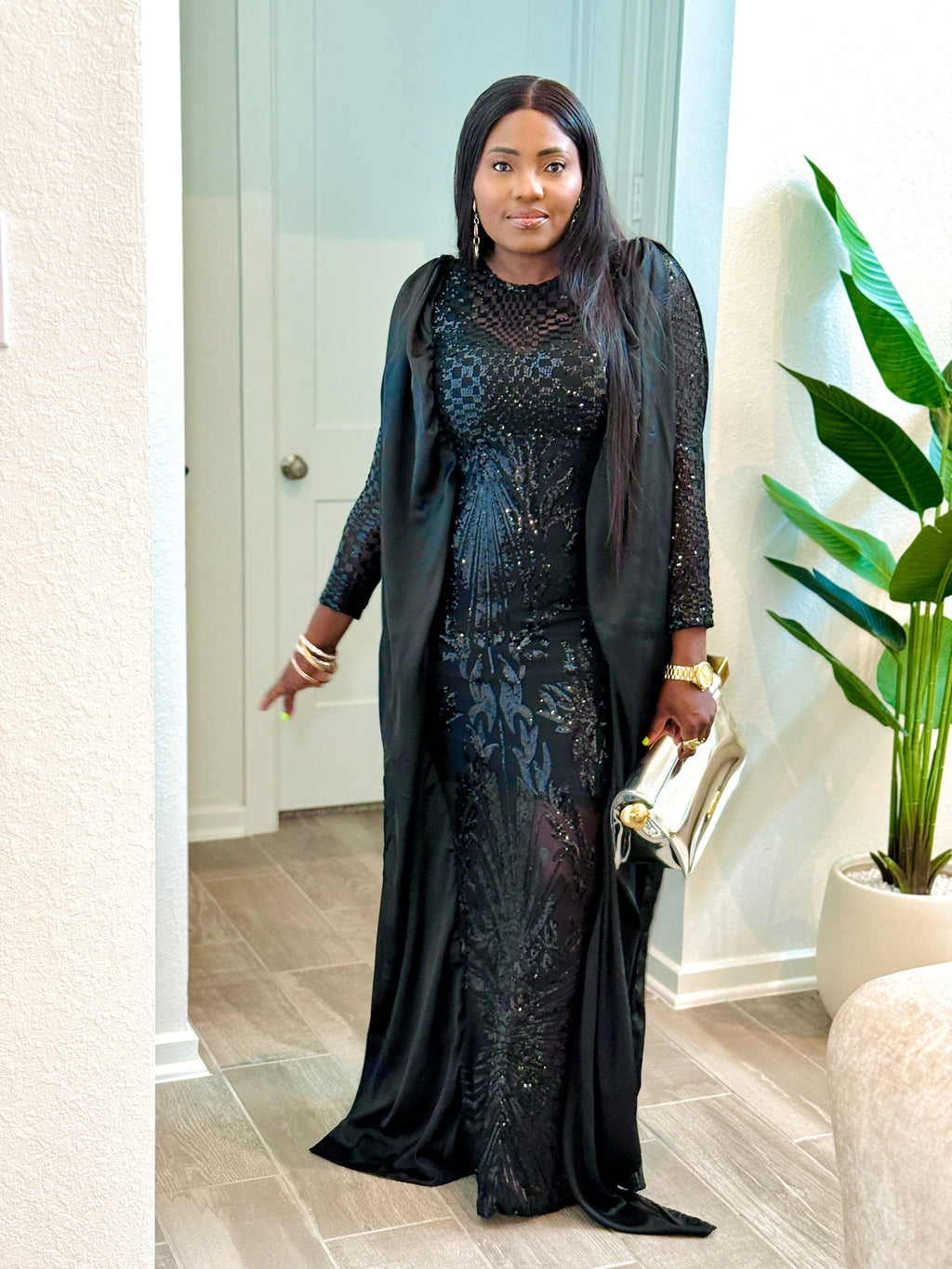 Obimo Sequin Black Maxi Dress