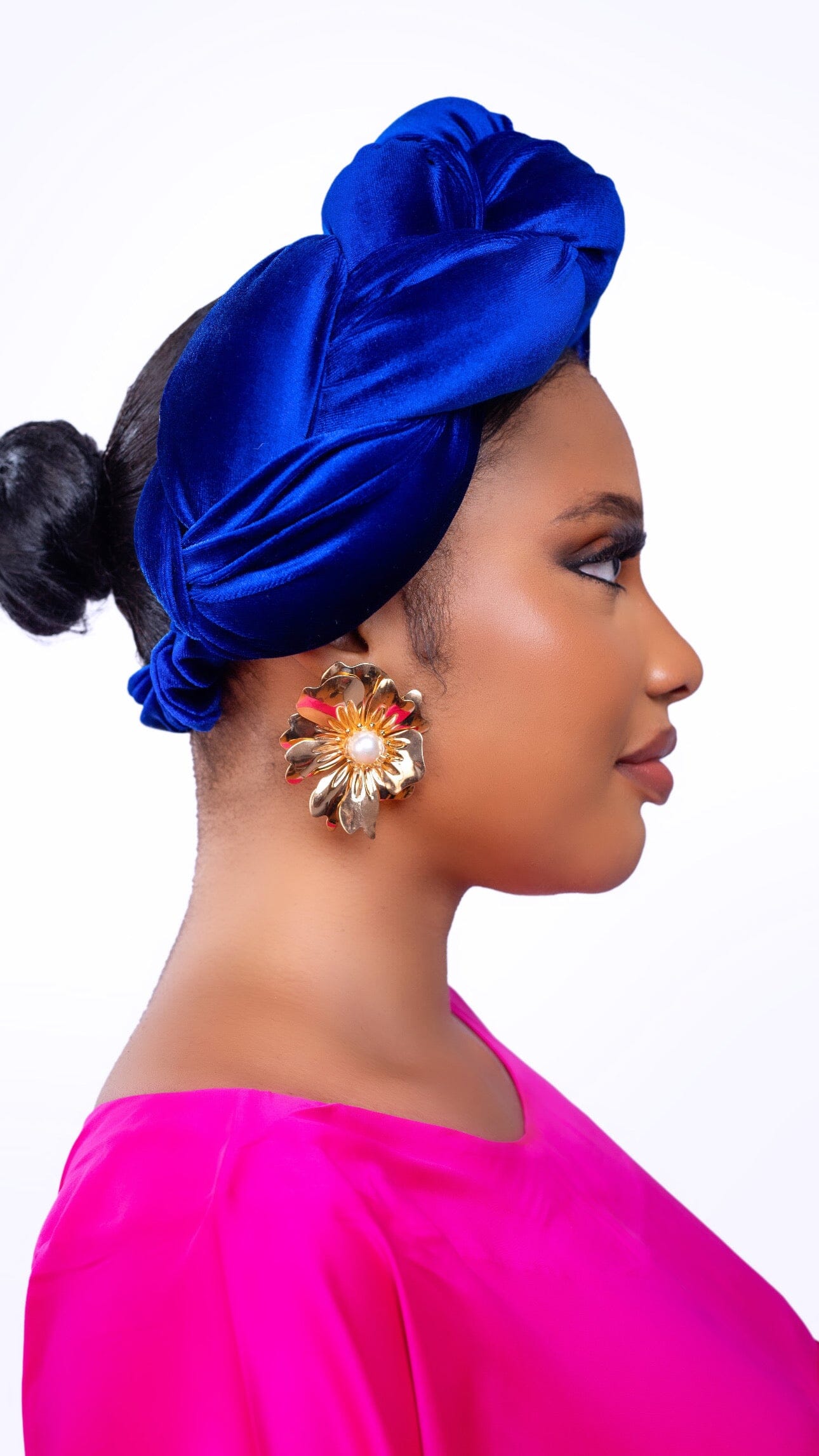 Omoge Twist Cap (blue velvet)- Women's African Cap