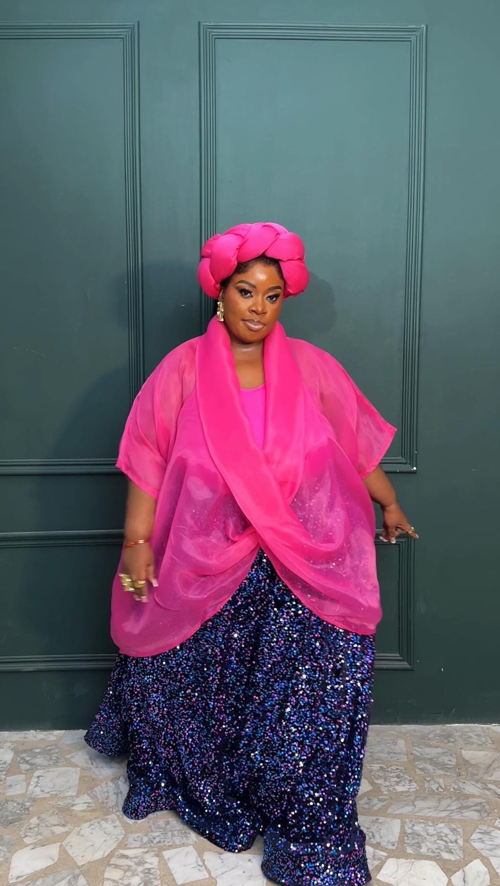 Omoge Twist Silk Cap (pink)- Women's African Cap