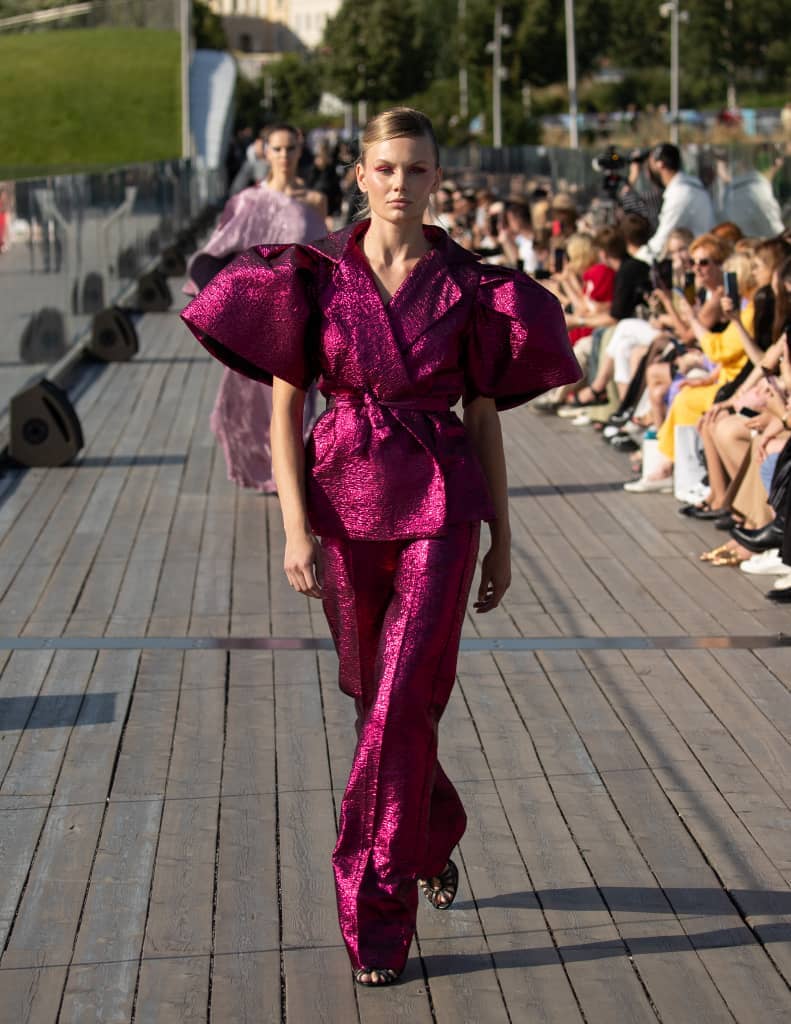 Rush pink plain damask wrap blouse with Wide leg pant