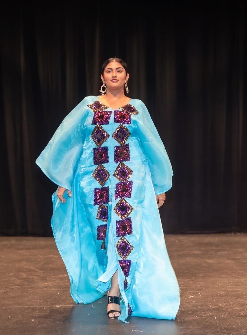 Teal Boubou Kaftan long dress. Look 5