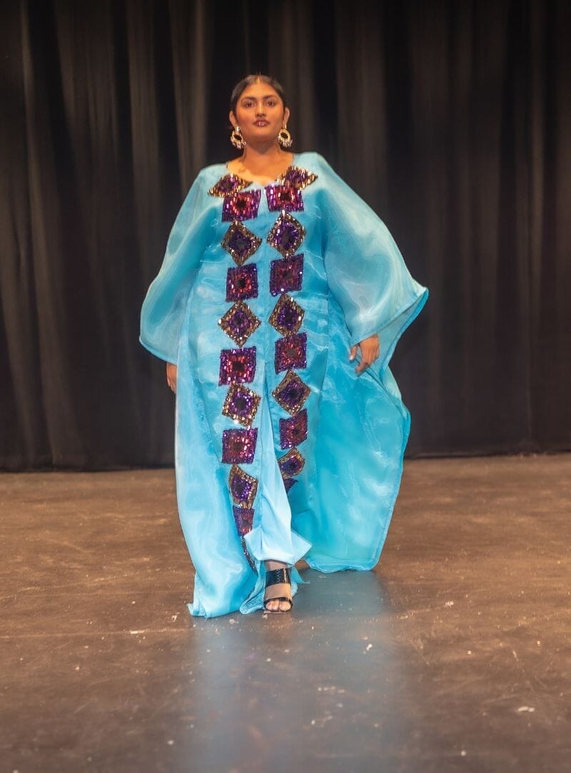 Teal Boubou Kaftan long dress. Look 5