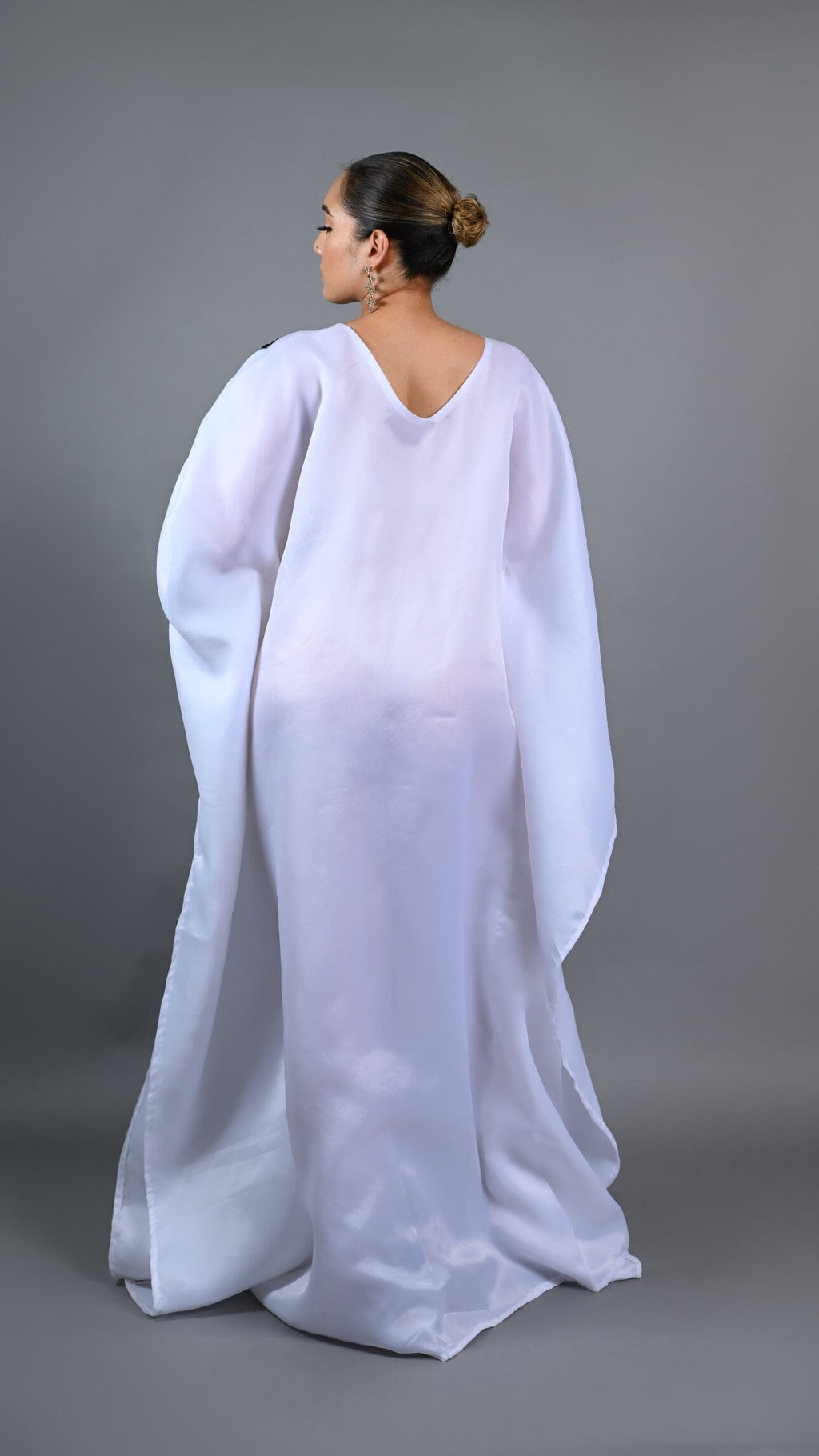 White kaftan Boubou long dress with cut out sequin.