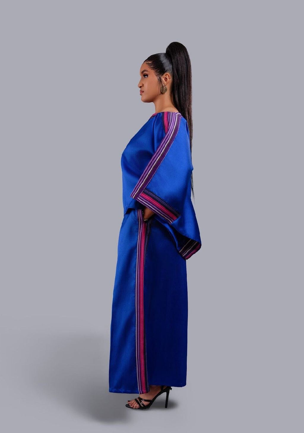 Yayo Box top with Culottes Silk and Asooke pant set (Electric Blue)