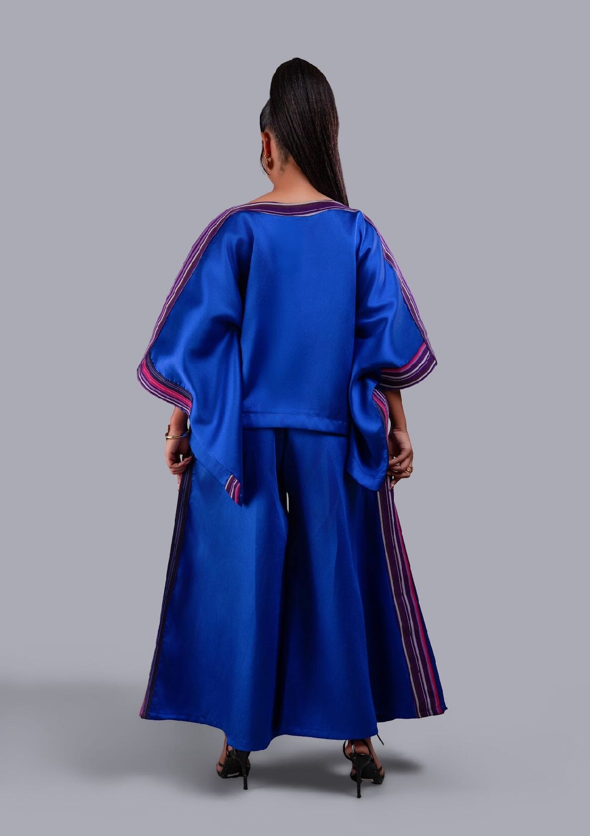 Yayo Box top with Culottes Silk and Asooke pant set (Electric Blue)